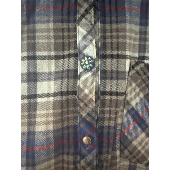 Soft Surroundings Women Blue Gray Plaid Burn Out Velvet Flannel Western Shirt M - Picture 3 of 7